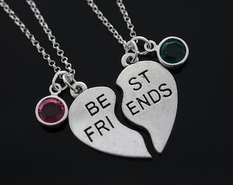 Best friends necklace, personalized best friends necklace, friendship necklaces, best buddies necklaces, birthstone best friend necklace