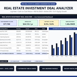 Real Estate Investment Spreadsheet Google Sheets & Excel, Rental Property Deal Analyzer, Cap Rate Cash Flow Calculator, Airbnb STR ROI