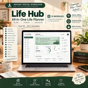 Life Planner HTML Dashboard, Habit Tracker, Goal Planner & Daily Task Organizer | Offline Digital Download