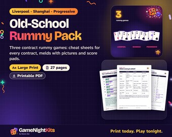 Rummy Score Sheets Bundle Printable, Liverpool Rummy, Shanghai Rummy, Progressive Rummy Contracts Cheat Sheets and Score Pads, Large Print