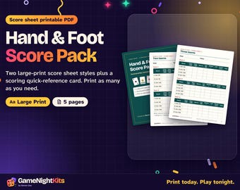 Hand and Foot Score Sheet Printable PDF, Card Game Score Pad for 2 and 3 Teams, Scoring Cheat Sheet, Large Print Score Card