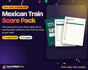 Mexican Train Score Sheet Printable PDF, Dominoes Score Card 8 Player and 4 Player, Scoring Cheat Sheet, Large Print Score Pad