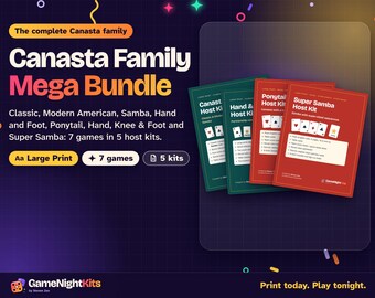 Canasta Rules Printable PDF Mega Bundle, Hand and Foot, Samba, Ponytail, Hand Knee and Foot, Super Samba, Score Sheets, Large Print