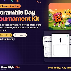 Golf Scramble Tournament Printable Kit, Hole Sponsor Signs, Team Scorecard, Pairings, Closest to the Pin, Longest Drive, Golf Outing Awards