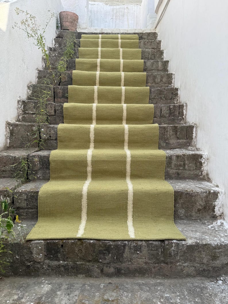 Handwoven Wool Stair Runner | Minimalist Striped Flat Weave Rug ...