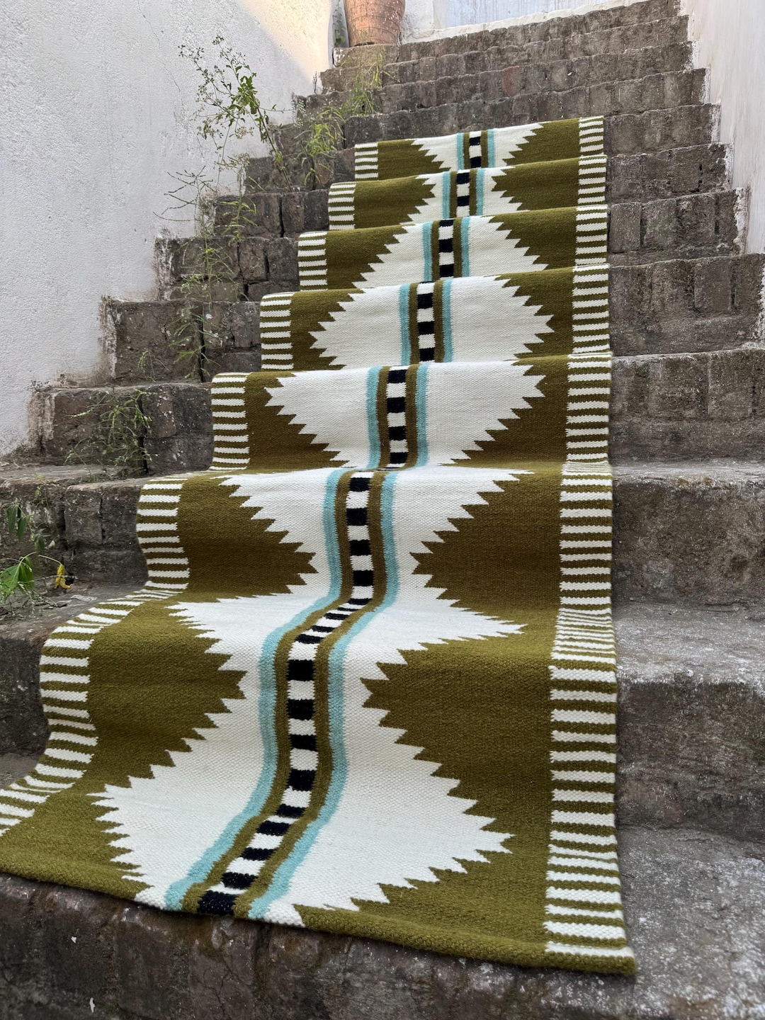 Wool Staircase Runner Rug | Modern Geometric Wool Runner | Artisan ...