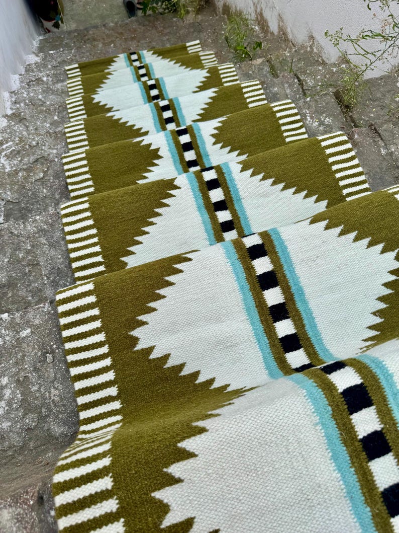 Wool Staircase Runner Rug | Modern Geometric Wool Runner | Artisan ...