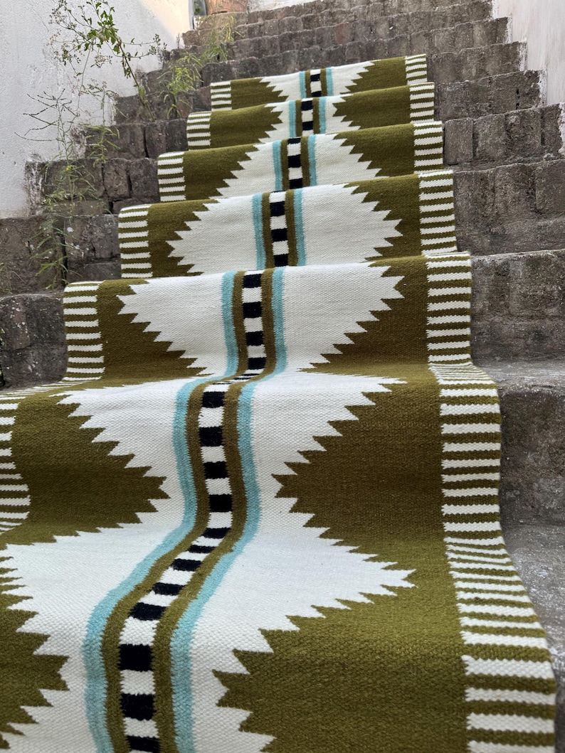 Wool Staircase Runner Rug | Modern Geometric Wool Runner | Artisan ...