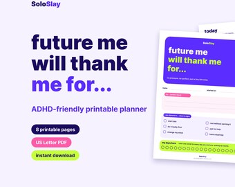 ADHD Printable Planner, Daily Planner PDF, Brain Dump Sheet, Dopamine Menu, Neurodivergent Planner, Instant Download