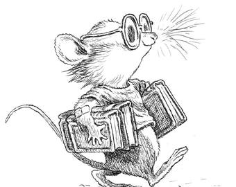 Book Mouse Boy - 5 x 7” Hand-Signed Print on Card Stock