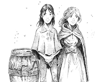 Maraly and Sara from the Wingfeather Saga, Warden and the Wolf King, Book 4 - 6 x 9” Hand-Signed Print on Card Stock