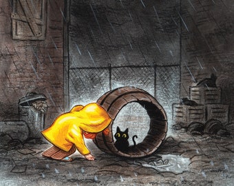 Barrel Cat - 5 x 7” Hand-Signed Print on Card Stock