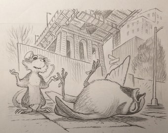 Original Art - Preliminary Pencil Drawing - For Raffie on the Run - Chapter 7 - Raffie at Manhattan Bridge York St - 8.5 x 11 - This is OOAK