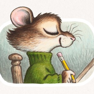 Petite souris d'artiste - Impression signée à la main 5 x 7 po. sur papier cartonné :
