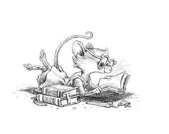 Book Mouse Girl - 5 x 7” Hand-Signed Print on Card Stock