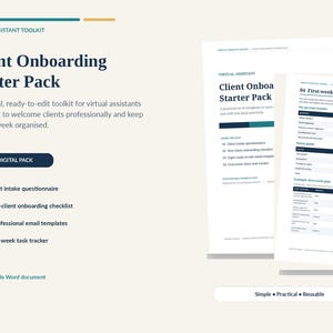 Virtual Assistant Onboarding Kit | Client Intake, Welcome Emails, Task Tracker (Digital Download)
