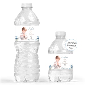 Praying Boy First Communion Theme Water Bottle Label Printables - Communion Theme - You Print - DIGITAL FILE ONLY - FCC234