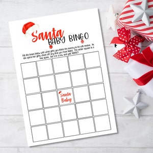 Santa Baby Baby Shower Theme Bingo Card Printables, SBB670 - DIGITAL FILE ONLY - 1 pdf - Nothing Shipped - Available immediately :)