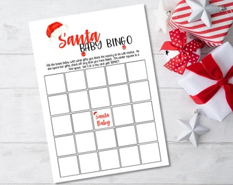 Santa Baby Baby Shower Theme Bingo Card Printables, SBB670 - DIGITAL FILE ONLY - 1 pdf - Nothing Shipped - Available immediately :)