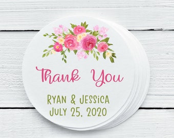 Personalized Glossy Pink Floral Favor Labels - Wedding Shower Stickers - Gift Tags - PFL028 - 1.5", 2", 2.5" sizes