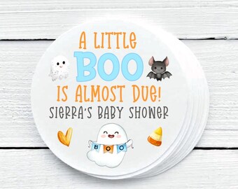 Personalized A Little Boo Blue Baby Shower Favor Labels - Halloween Theme Shower Party Stickers - Gift Tags - ALB033 - 1.5", 2", 2.5" sizes