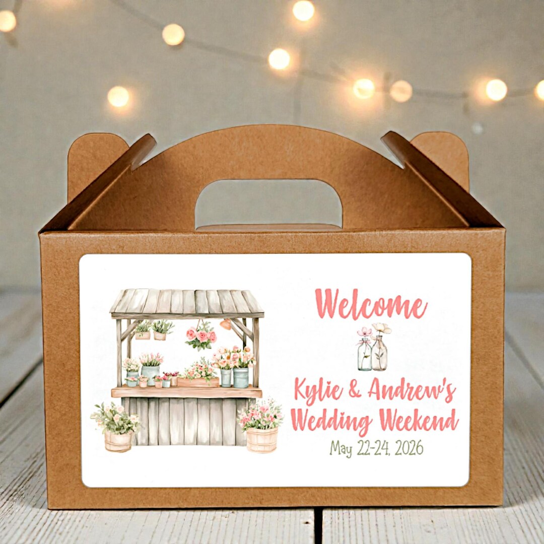 Personalized Floral Market Theme Wedding Bridal Shower Gable Box Labels ...