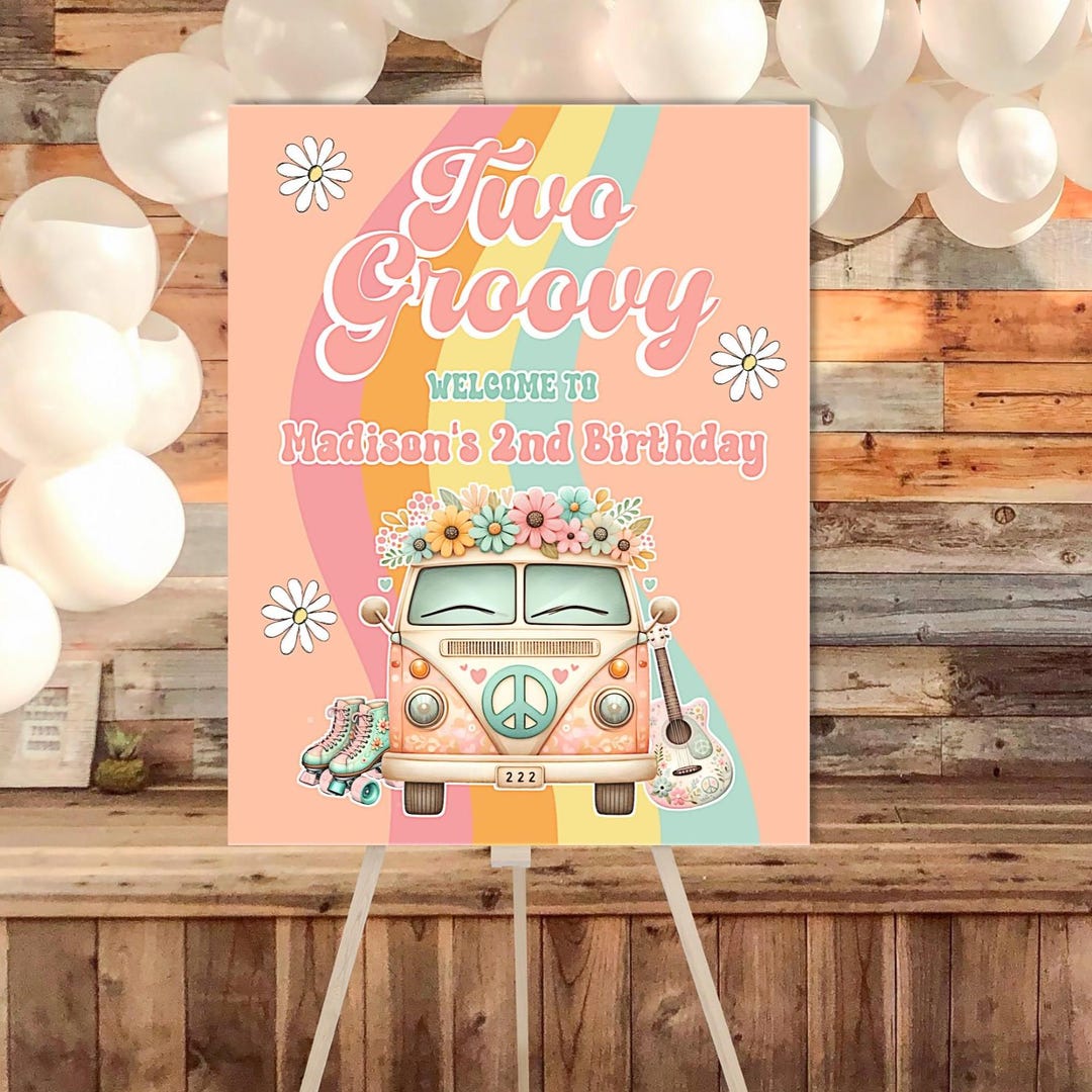 Two Groovy Signs Two Groovy Theme Retro Welcome Sign Printable - 6 Sizes Included - You ...