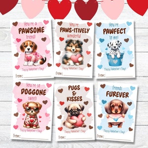 Cartões de Dia dos Namorados para Filhotes de Cachorro para Impressão - Festa de Dia dos Namorados Escolar VAL620 - SOMENTE ARQUIVOS DIGITAIS - Nada enviado - baixe imediatamente :)