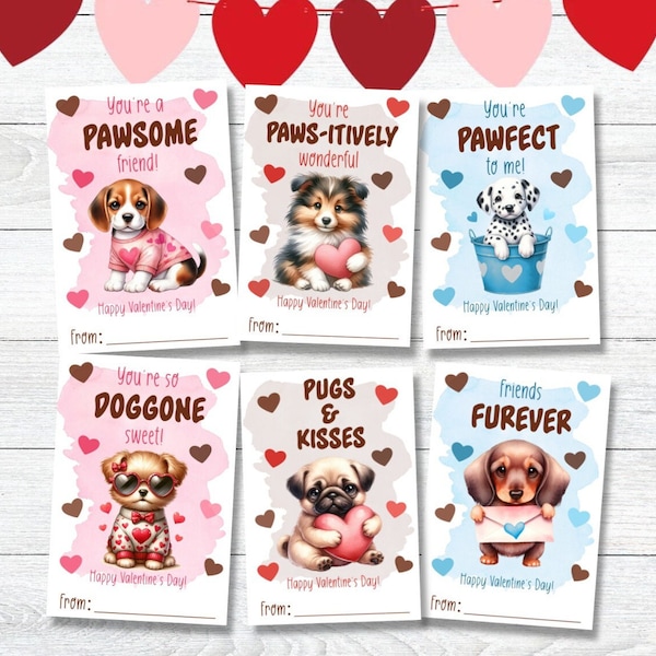 Printable Puppy Dog Valentine Cards - School Valentine Party VAL620 - DIGITAL FILES ONLY - Nothing Shipped - download immediately :)