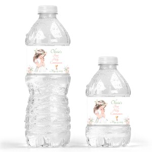 Personalized Praying Girl First Communion Water Bottle Labels - Floral Design First Communion Party Supplies - FCC233 - LABELS ONLY :)