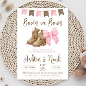 Stiefel oder Bögen Western Thema Gender Reveal Babypartyeinladung - Sie drucken - NUR DIGITALE DATEI - 5 x 7 Partyeinladung - BOB500