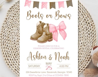 Boots or Bows Western Theme Gender Reveal Baby Shower Invitation - You Print - DIGITAL FILE ONLY - 5 x 7 Party Invitation - BOB500
