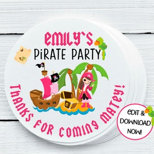 Personalized Pirate Party Printables, Pirate birthday gift tags - You Print - DIGITAL FILE ONLY - Gift Tags - 1.5&quot;, 2&quot;, 2.5&quot; sizes - PIR026