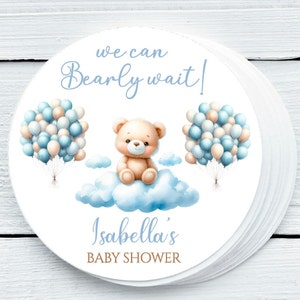 Personalized We Can Bearly Wait Boy Baby Shower Favor Labels - Bear Theme Baby Shower Gift Tag Baby shower - BER025 - 1.5&quot;, 2&quot;, 2.5&quot; sizes