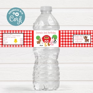 Etiquetas personalizadas para garrafa de água para festa de aniversário de fazenda, festa temática de fazenda - FAR220d - DOWNLOAD DIGITAL SOMENTE :)