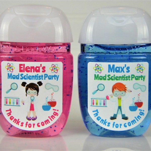 Personalized Mad Scientist Hand Sanitizer Birthday Party Favor Labels - Science Party Favors - SCI100 - LABELS ONLY :)