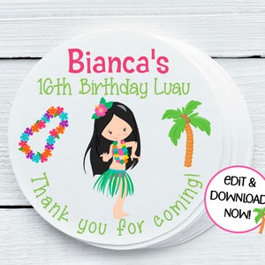 Personalized Hawaiian Luau Printables, Tropical Party Favor Labels - You Print - DIGITAL FILE ONLY - Gift Tags 1.5&quot;, 2&quot;, 2.5&quot; sizes - HAW025