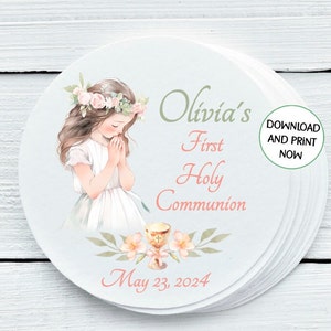 Imprimibles personalizados de Primera Comunión, Etiquetas de Comunión - Usted imprime - SOLO ARCHIVO DIGITAL - Etiquetas de regalo - tamaños de 1.5", 2", 2.5" - FCC029