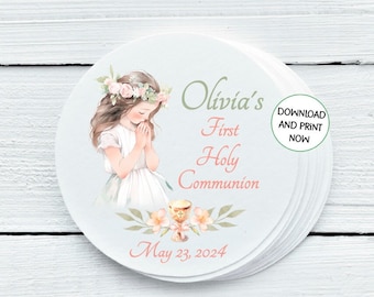 Personalized First Communion Printables, Communion Tags Labels - You Print - DIGITAL FILE ONLY - Gift Tags - 1.5", 2", 2.5" sizes - FCC029