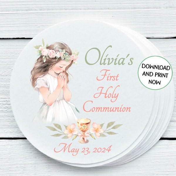 Personalized First Communion Printables, Communion Tags Labels - You Print - DIGITAL FILE ONLY - Gift Tags - 1.5", 2", 2.5" sizes - FCC029