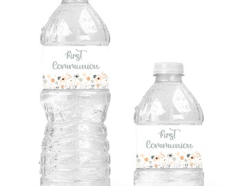 Boho Floral First Communion Water Bottle Labels - Boho Floral First Communion Party Supplies - FCC232b - LABELS ONLY :)