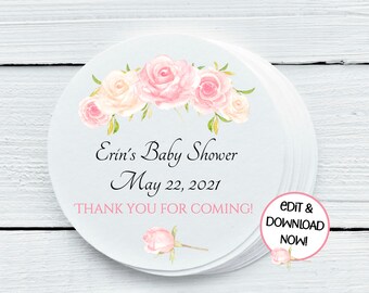 Personalisierte rosa Rose Blumen Printables, Hochzeit Tags Etiketten - Sie drucken - NUR DIGITALDATEI - Geschenkanhänger - 1,5 ", 2 ", 2,5" Größen - PFL025
