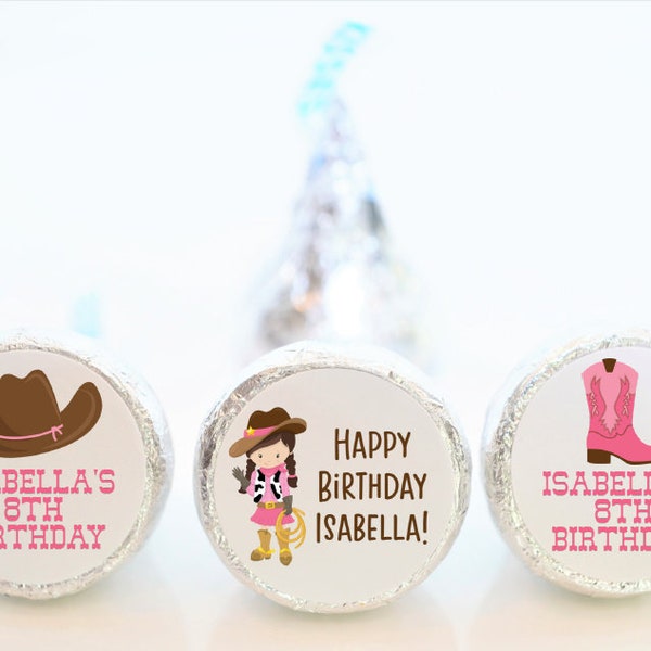 Personalized Cowgirl Birthday Hershey Kiss Party Favor Stickers - Cowgirl Favors - WES002 - STICKERS ONLY :)