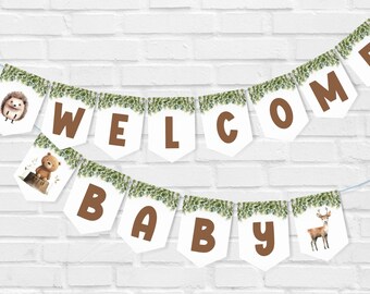 Woodland Animal Baby Shower Printable Party Banner - Forest Animal Bunting - diy Banner - INSTANT DOWNLOAD - WAN900 - YOU Print :)