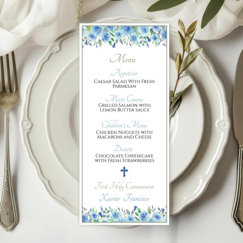 First Communion Editable Menu Printable - Communion Party - You Edit ...