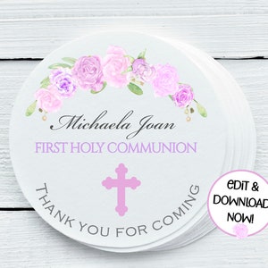 Personalized First Communion Printables, Communion Tags Labels - You Print - DIGITAL FILE ONLY - Gift Tags - 1.5&quot;, 2&quot;, 2.5&quot; sizes - FCC038