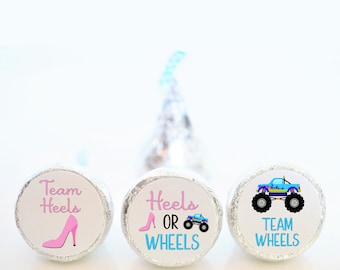 Pegatinas Hershey Kiss para fiesta de revelación de género "Tacones o Ruedas" - Recuerdos para baby shower con temática "Tacones o Ruedas" - HOW001 - SOLO PEGATINAS :)