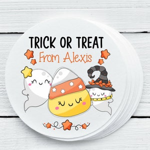 Personalized Glossy Halloween Ghosts Candy Corn Favor Labels - Halloween Party Favor Stickers - Gift Tags - Sizes 1.5&quot;, 2&quot;, 2.5&quot; - HAL032