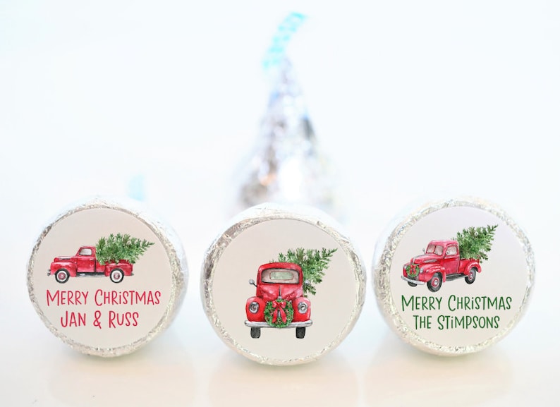 Vintage Red Truck Christmas Hershey Kiss Stickers for wedding Favors