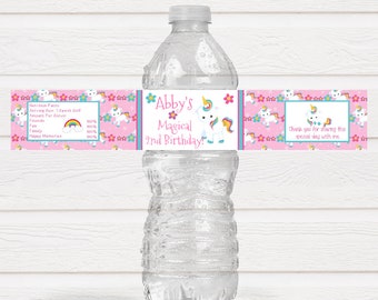 Personalized Unicorn Birthday Party Water Bottle Labels - Unicorn Party Favors - UNI223 - LABELS ONLY :)